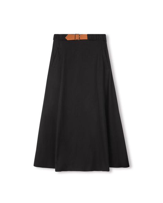 MODELLE A-LINE SKIRT W BUCKLE BELT-MIDI BLACK