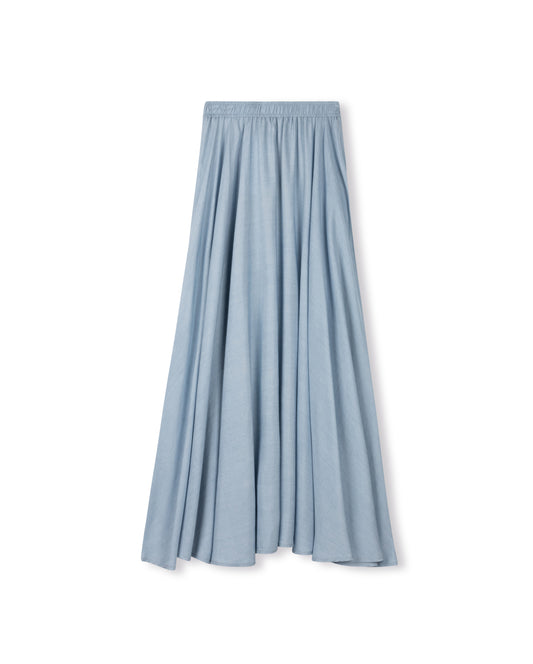 MODELLE FLOWY DENIM SKIRT-MIDI BLUE DENIM