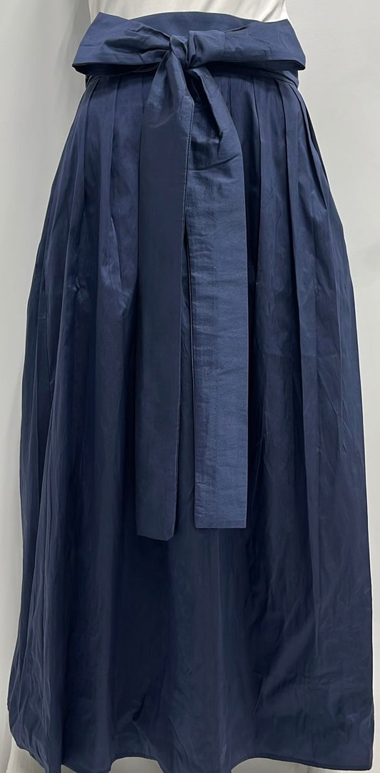 MISS ISSIPPI TAFETTA PLEATED SKIRT W BELT-MIDI NAVY