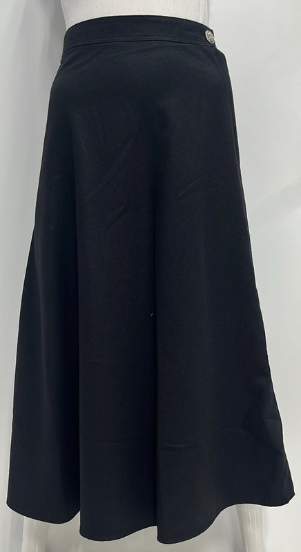 NYC.FACTORY. A-LINE WOOL SKIRT W SIDE BUTTON & ZIPPER-33" BLACK