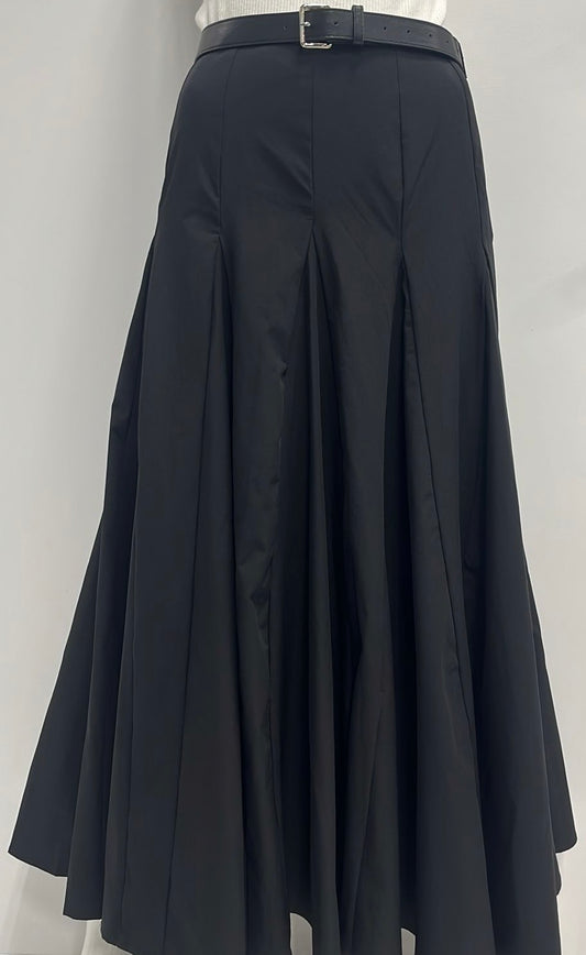 TOUCH FASHION TAFETTA SKIRT W INSERTS &BELT-MAXI BLACK