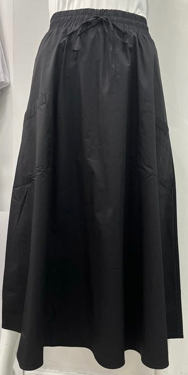 WEAR AND FLAIR COTTON SKIRT W POCKETS-MIDI BLACK
