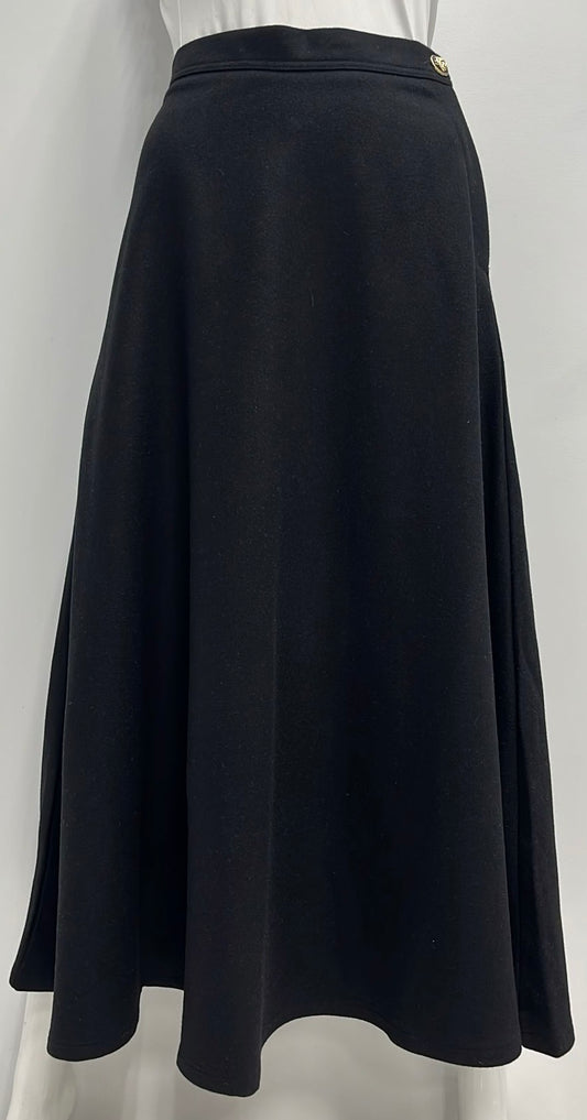 VIVA K FLAIRY WOOL SKIRT W SIDE BUTTON & ZIPPER-MIDI BLACK