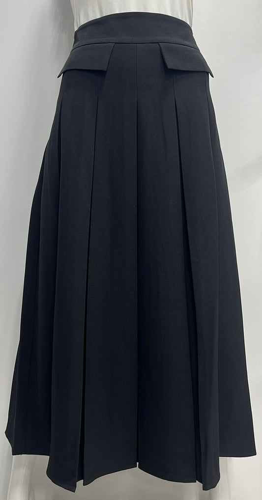 WEAR AND FLAIR BOX PLEATED SKIRT W FLAPS-MIDI BLACK
