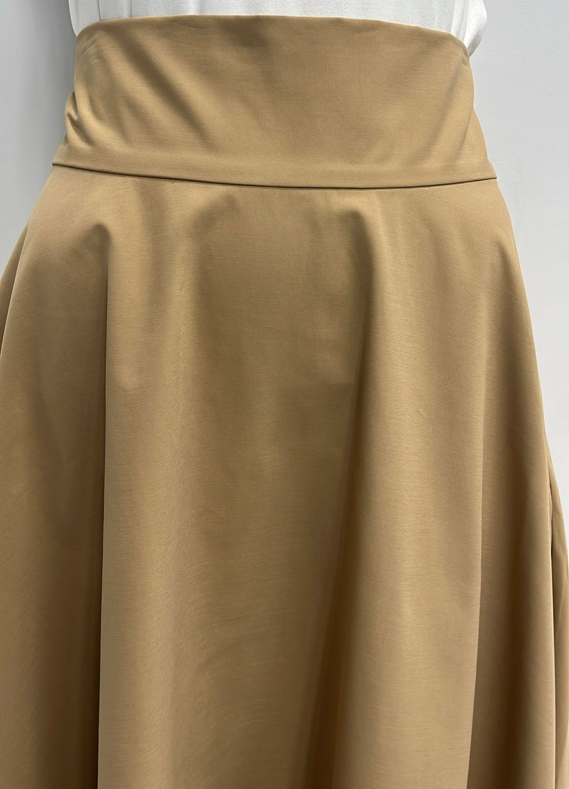 MODIVEA TAFETTA  A-LINE SKIRT-MIDI CAMEL