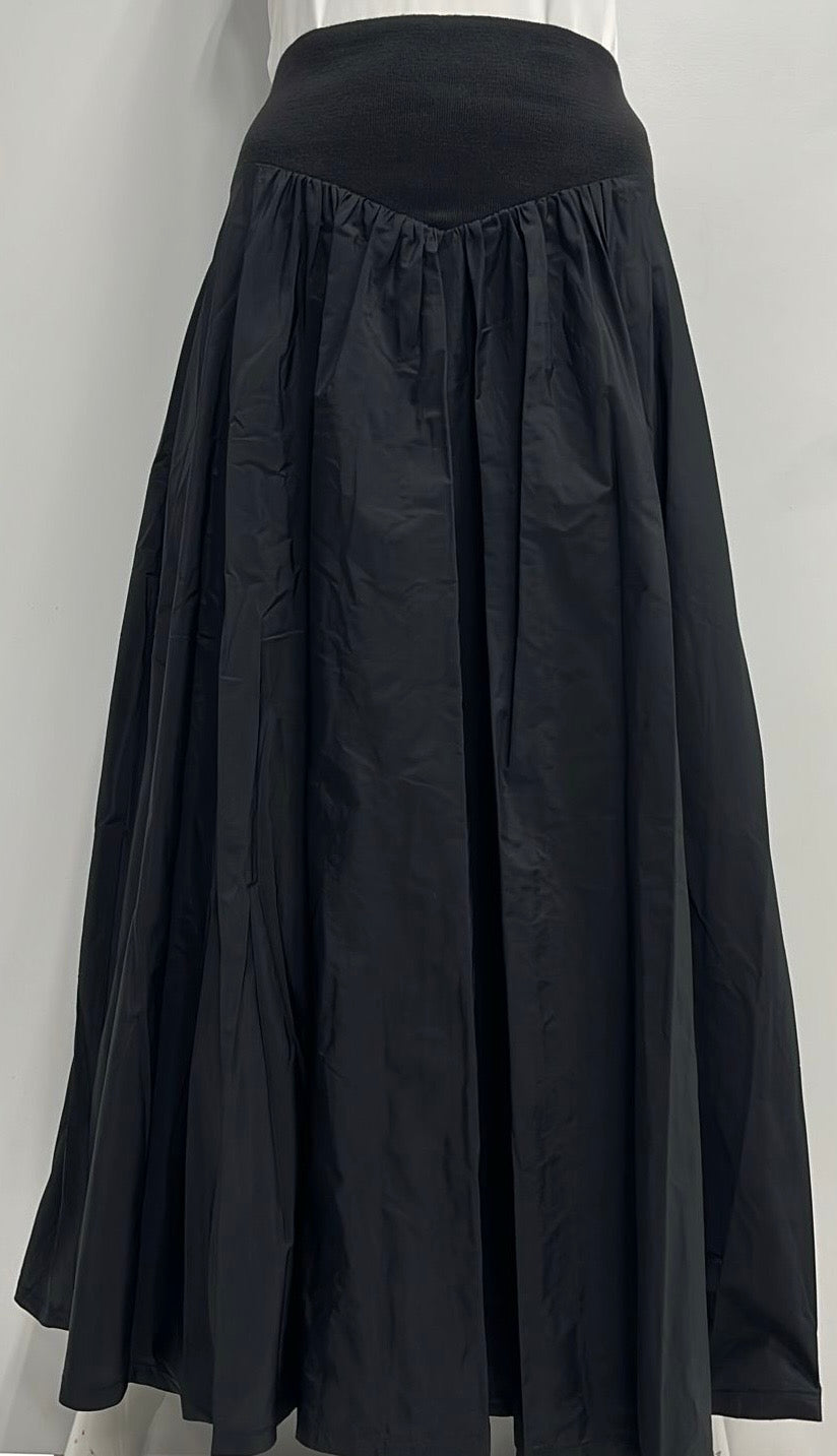 CELINAS  TAFETTA GATHERED DETAILED SKIRT-MIDI BLACK