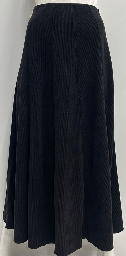 MYSTERY CORDUROY PANELED SKIRT-MIDI BLACK