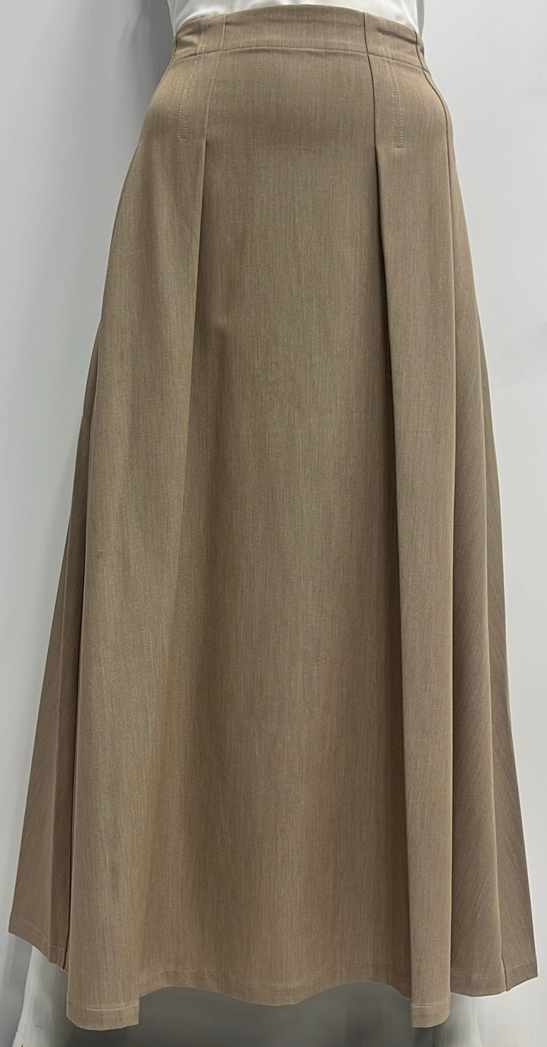 HONEYSEED INVERTED PLEATED SKIRT-MIDI TAUPE