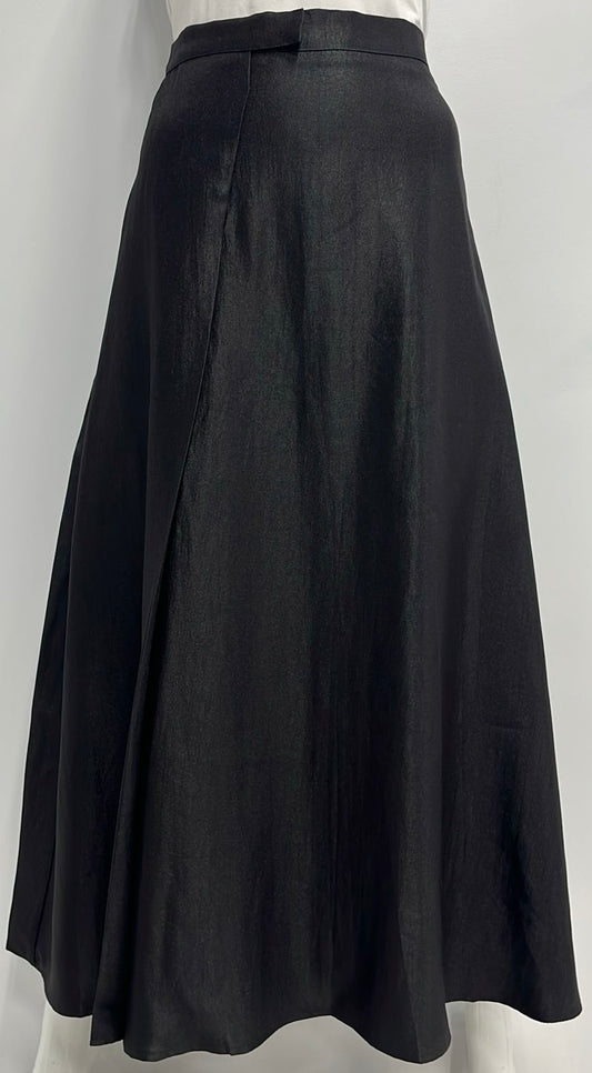 EDIT FRONT TAB DRESSY SKIRT-MIDI BLACK