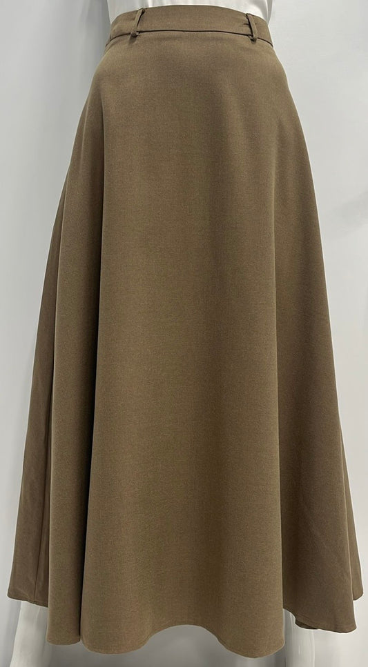 HONEYSEED WOOL FINISHED A-LINE SKIRT-MIDI CAMEL