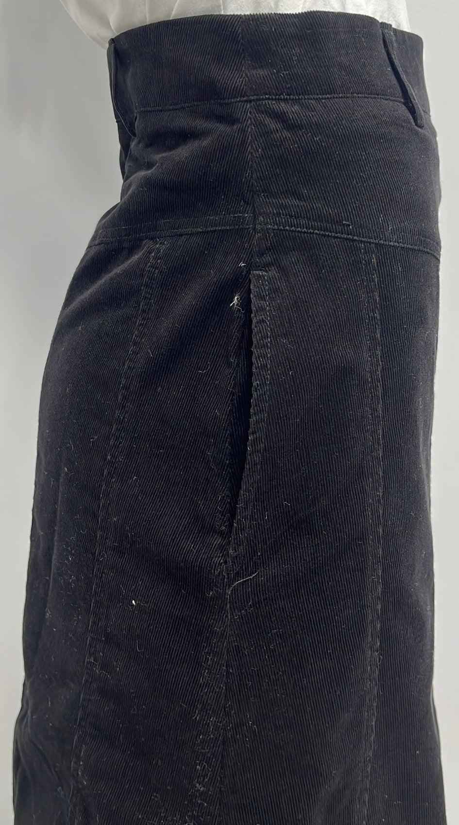 WEAR AND FLAIR CORDUROY PANELED SKIRT-MIDI BLACK