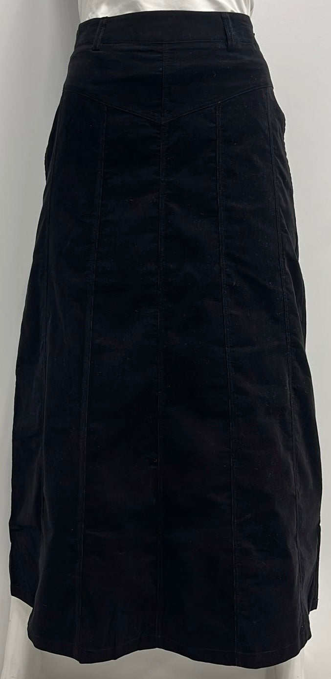 WEAR AND FLAIR CORDUROY PANELED SKIRT-MIDI BLACK