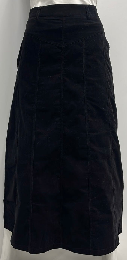 WEAR AND FLAIR CORDUROY PANELED SKIRT-MIDI BLACK