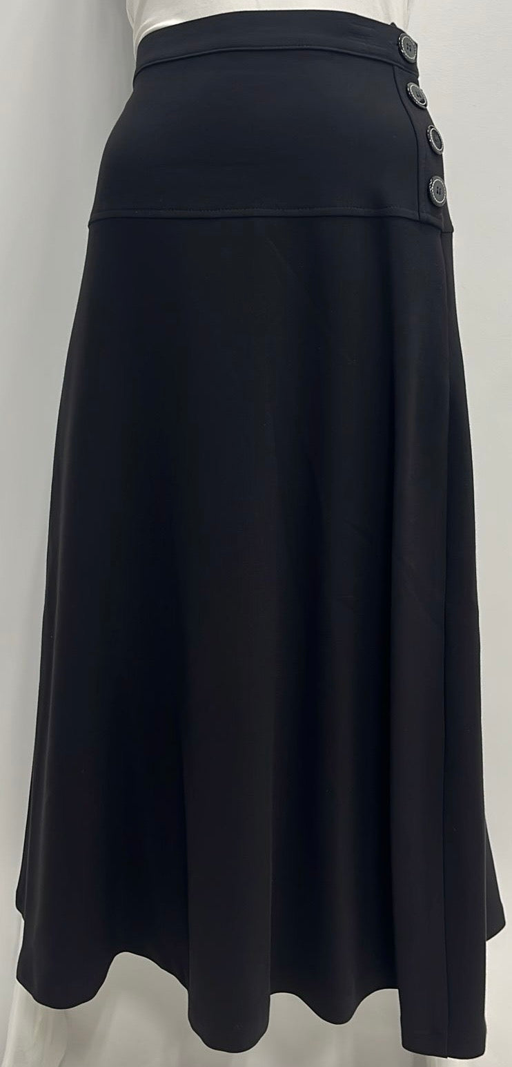 BLUE MOON DRESSY YOKE SKIRT W SIDE BUTTONS-MIDI BLACK