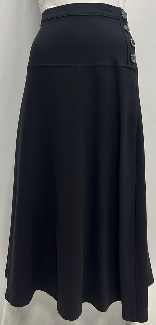 BLUE MOON DRESSY YOKE SKIRT W SIDE BUTTONS-MIDI BLACK
