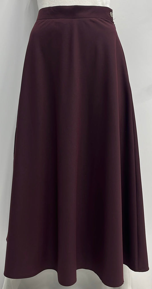 WEAR AND FLAIR BASIC NEW FLAIRY SKIRT W SIDE BUTTON-MIDI BURGUNDY
