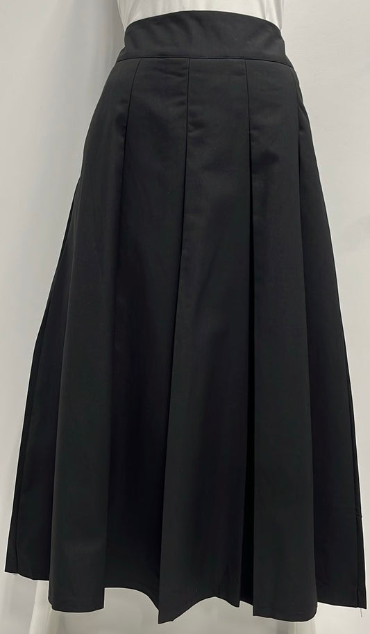 PEODE DESIGN STITCHED DOWN BOX PLEATED SKIRT-MIDI BLACK