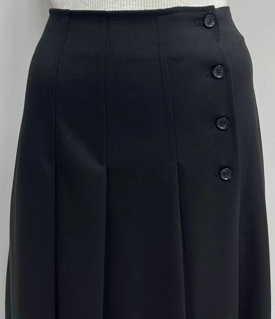 LITTLE BLACK SKIRT DRESSY STITCHED DOWN PLEATED SKIRT-W- SIDE BUTTONS-MIDI BLACK