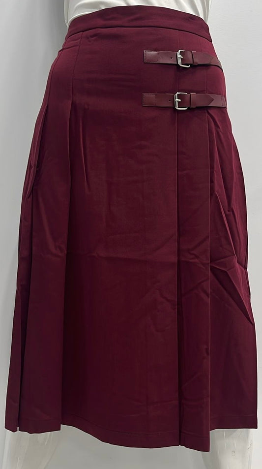 SHIFT PLEATED SKIRT W SIDE BUCKLE BURGUNDY