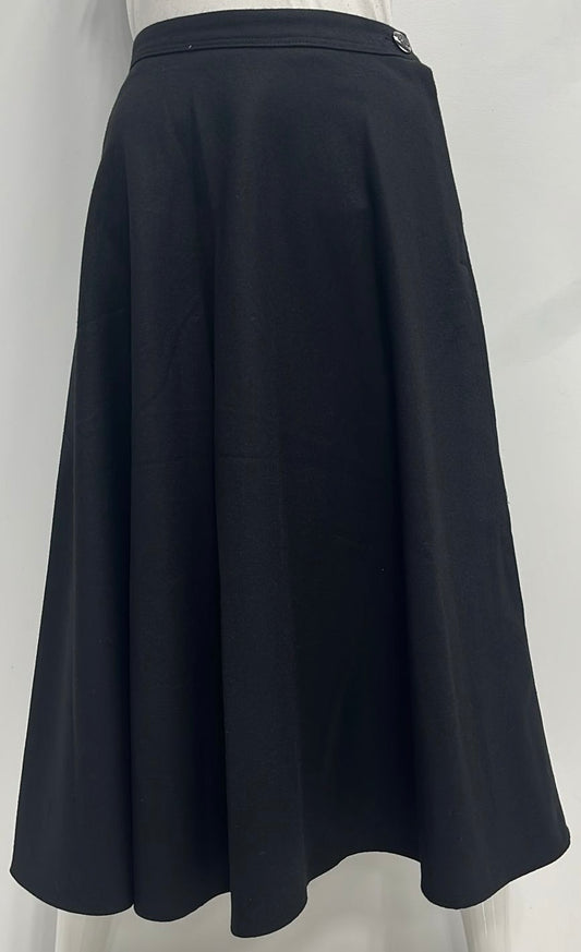 MAXMRKT FLAIRY WOOL SKIRT W SIDE BUTTON & ZIPPER-32" BLACK