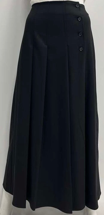 LITTLE BLACK SKIRT DRESSY STITCHED DOWN PLEATED SKIRT-W- SIDE BUTTONS-MIDI BLACK