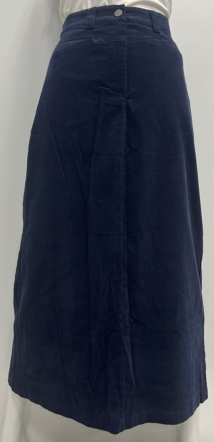 LATI TUDE CORDUROY SKIRT W FRONT POCKETS-MIDI NAVY