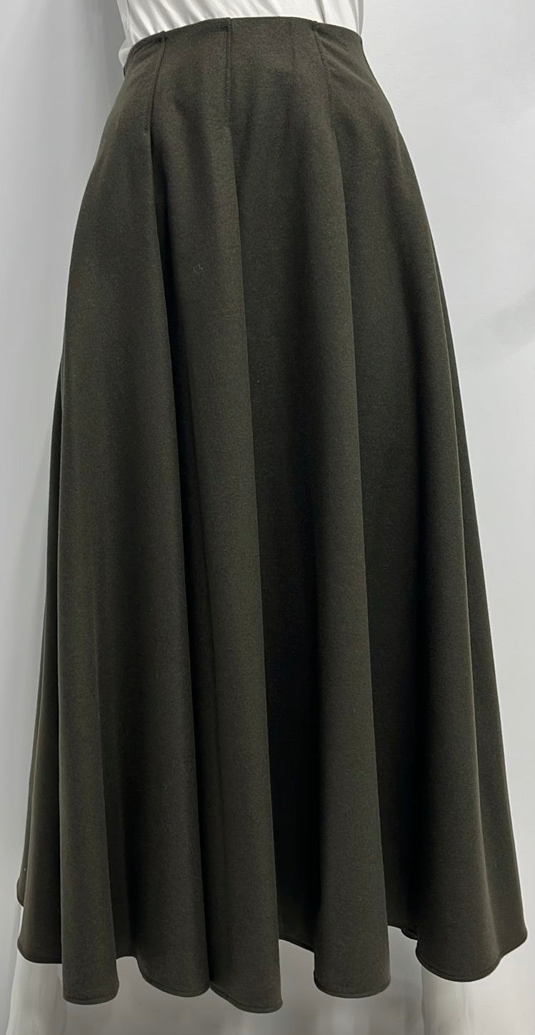 WEEKEND FLARED WOOLY SEWN DOWN PLEATS SKIRT-MIDI OLIVE