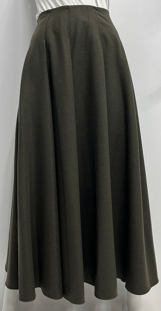 WEEKEND FLARED WOOLY SEWN DOWN PLEATS SKIRT-MIDI OLIVE