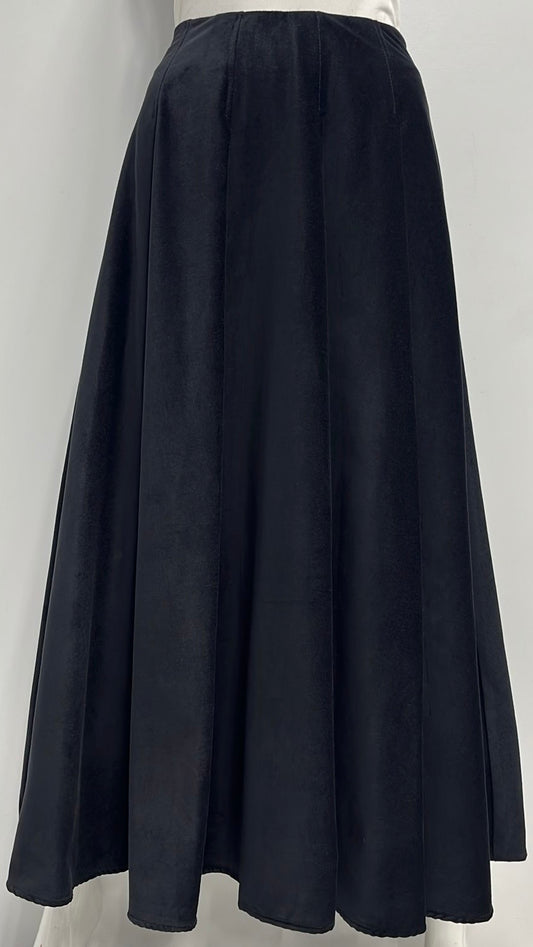 WEEKEND FLARED VELVET SEWN DOWN PLEATS SKIRT-MIDI BLACK