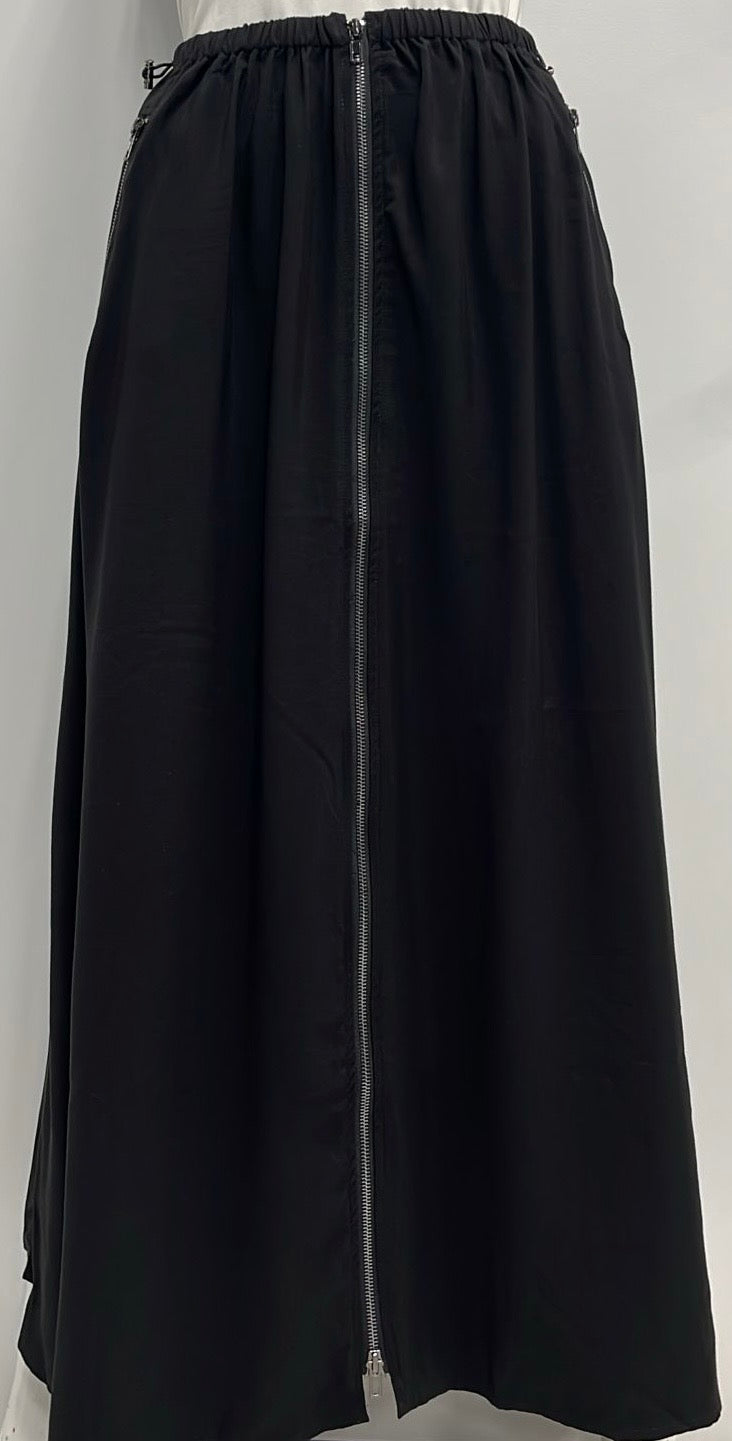 SHIFT A-LINE SKIRT W ZIPPER & POCKETS- MIDI BLACK