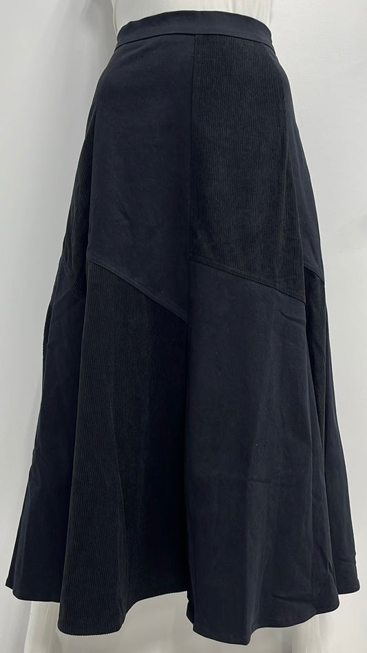 STATIC GEOMETRIC CORDUROY COMBO SKIRT-MIDI BLACK