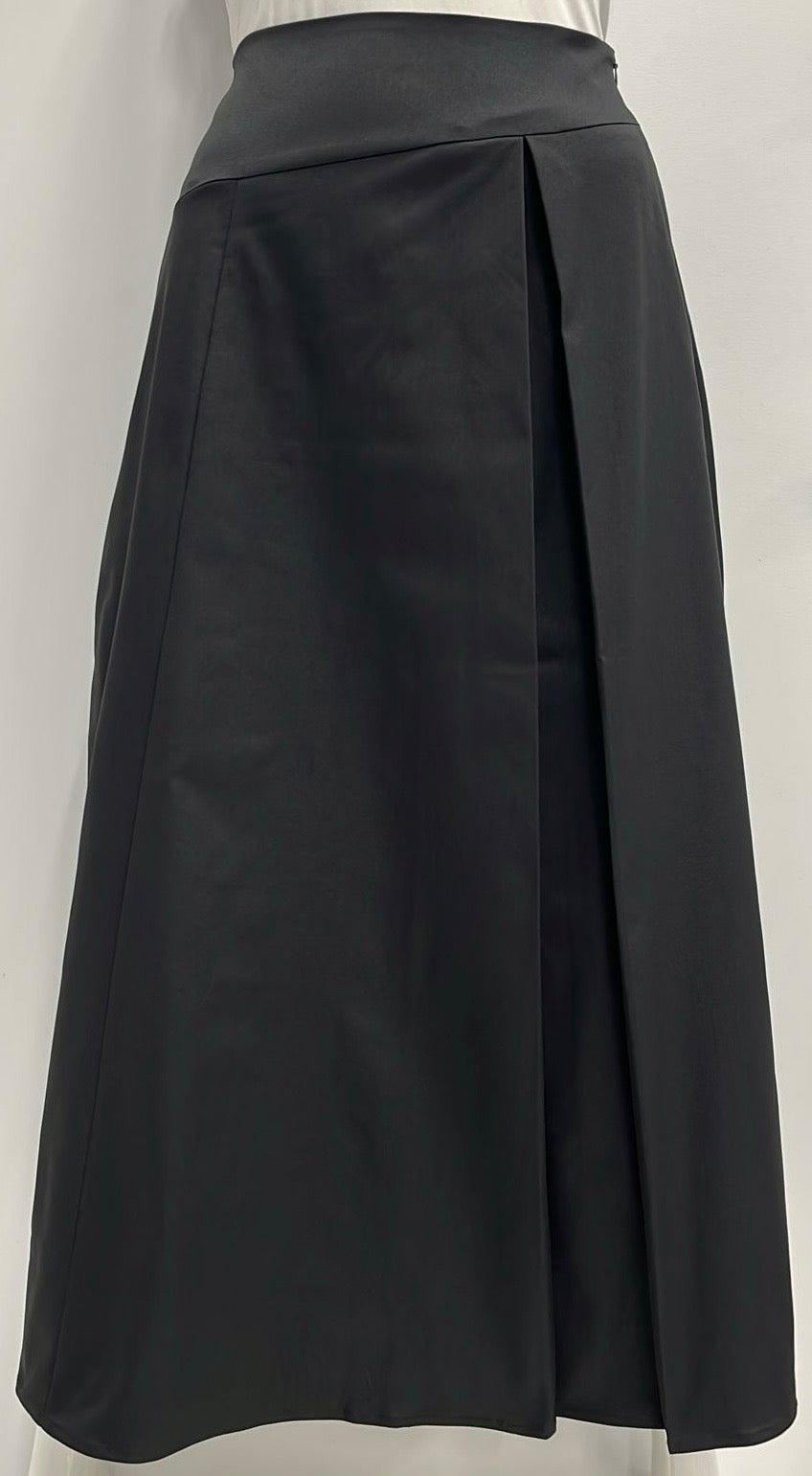 YAL NEW YORK TAFETTA  A-LINE SKIRT W ONE INSERT PLEAT-MIDI BLACK