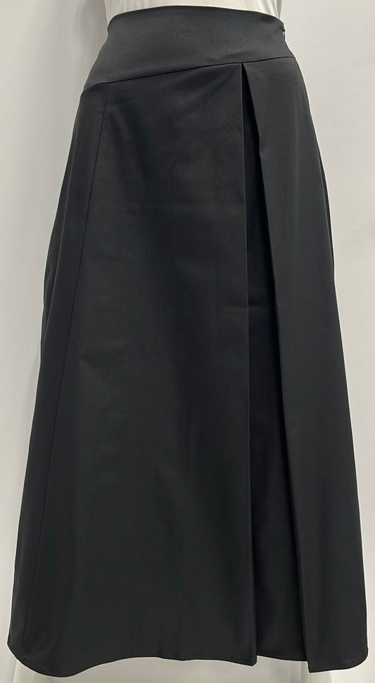 YAL NEW YORK TAFETTA  A-LINE SKIRT W ONE INSERT PLEAT-MIDI BLACK