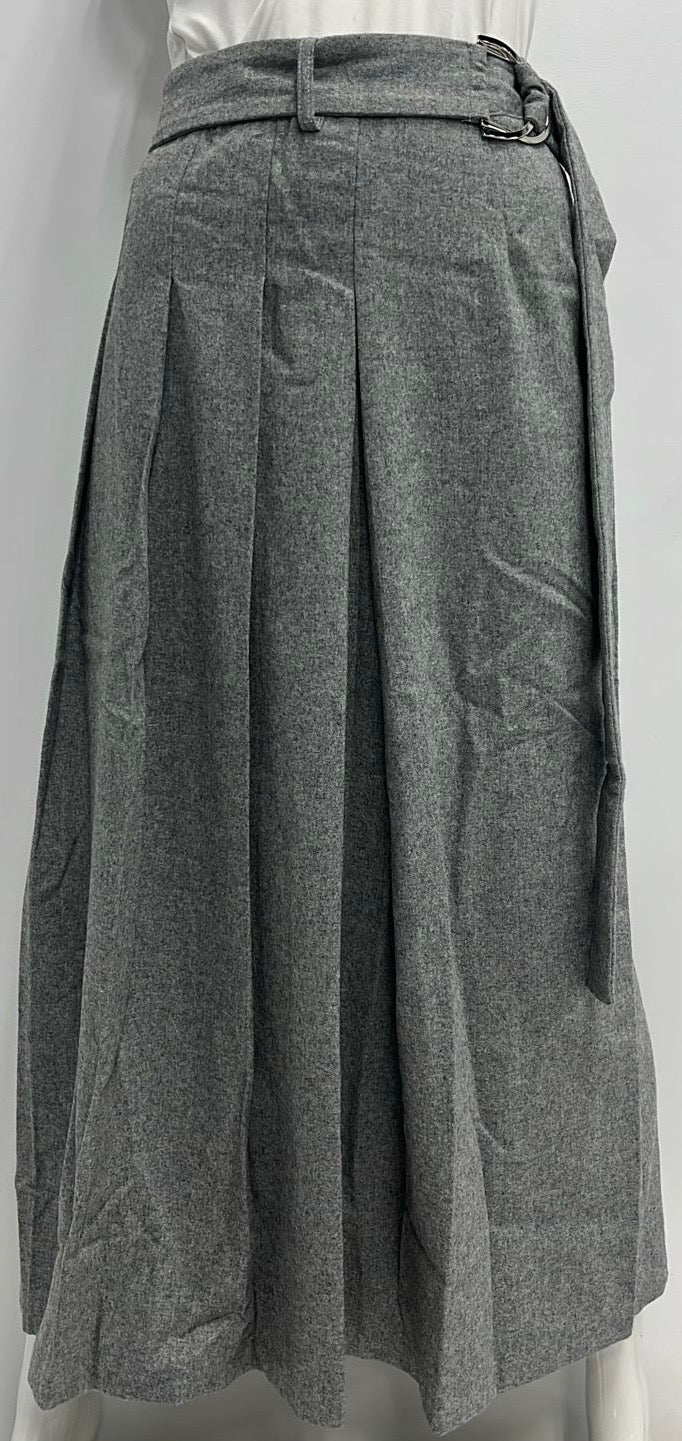 BEIGE WOOL PLEATED SKIRT W BELT-MIDI GREY