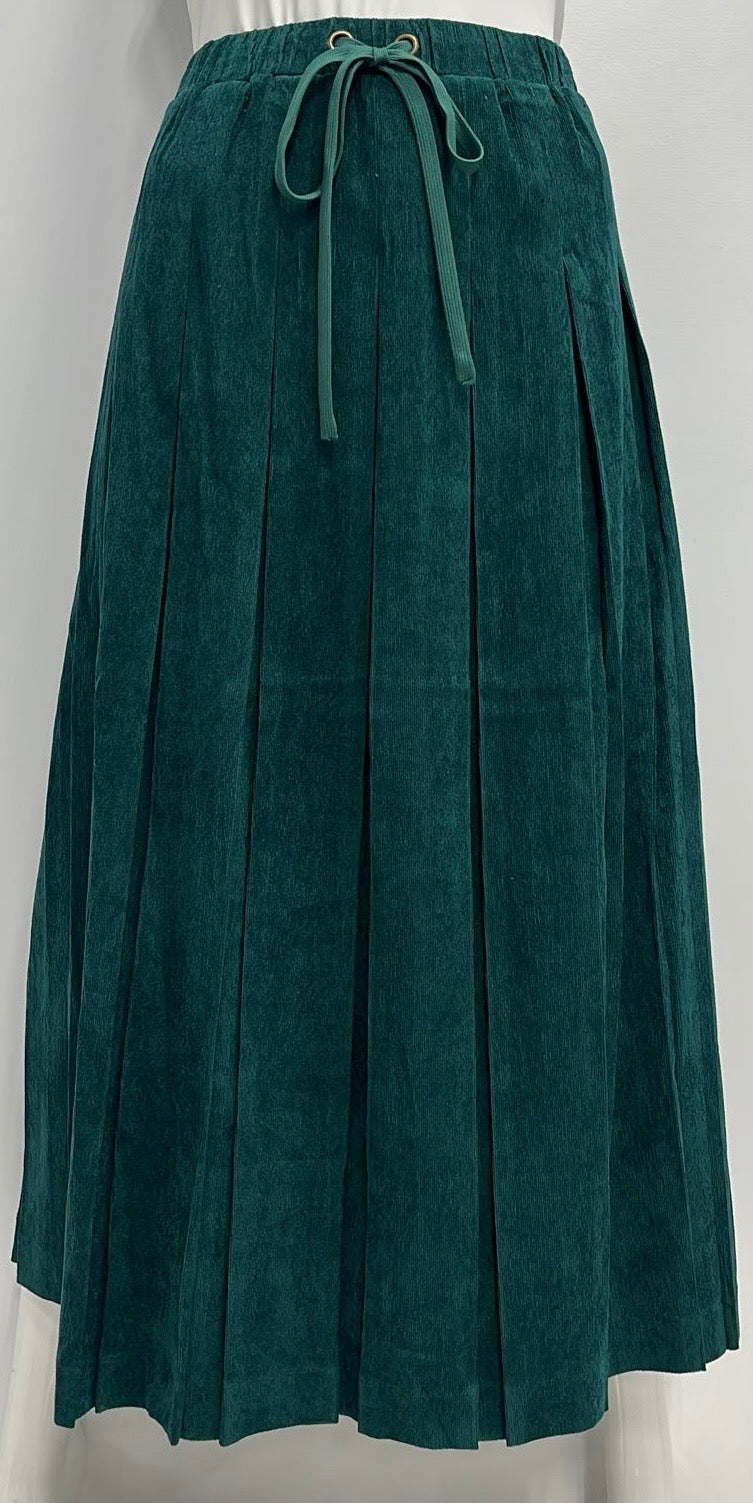 SCIACCA CORDUROY BOX PLEATED SKIRT-MIDI HUNTER GREEN