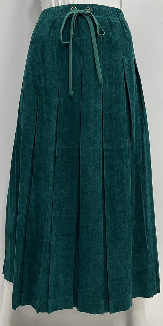 SCIACCA CORDUROY BOX PLEATED SKIRT-MIDI HUNTER GREEN