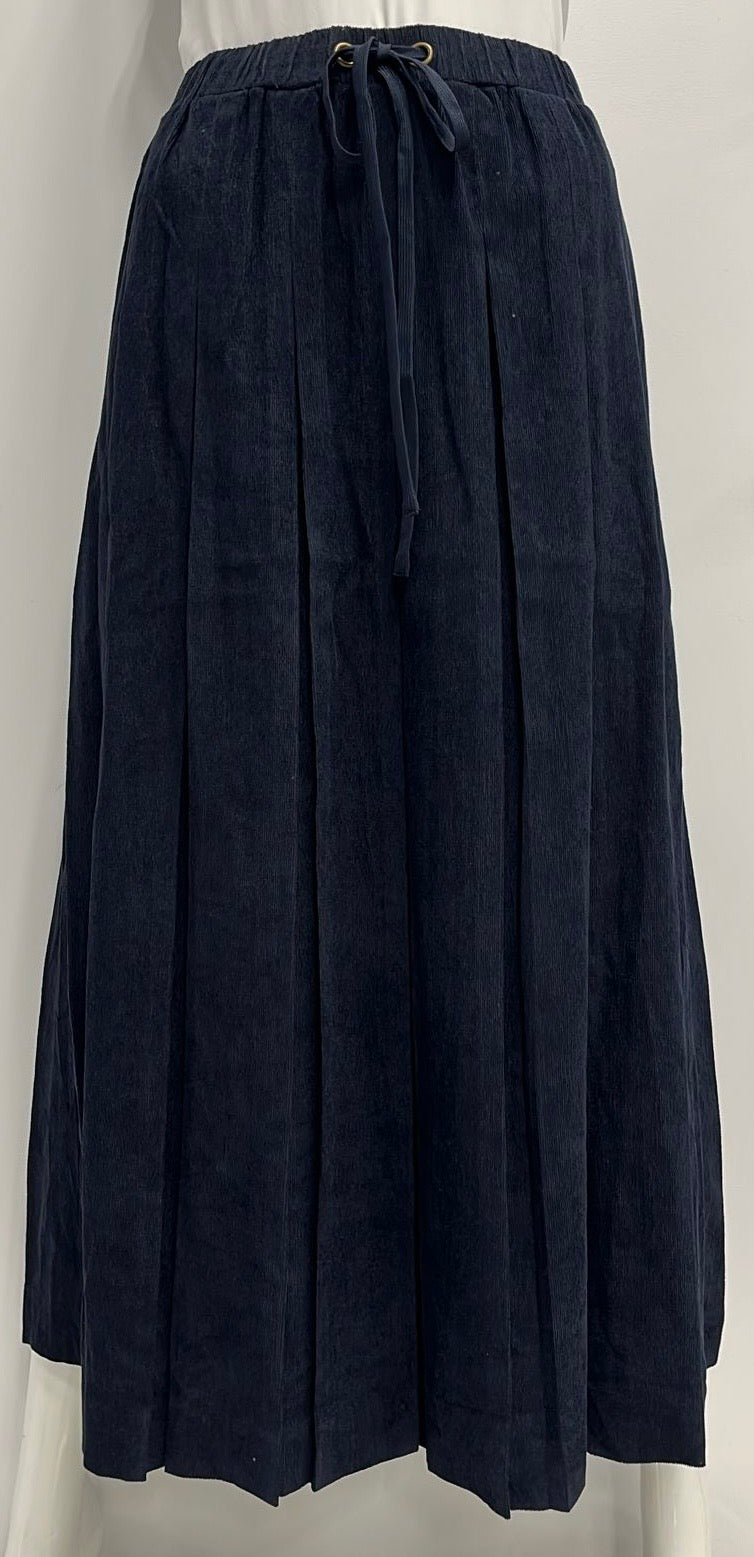 SCIACCA CORDUROY BOX PLEATED SKIRT-MIDI NAVY