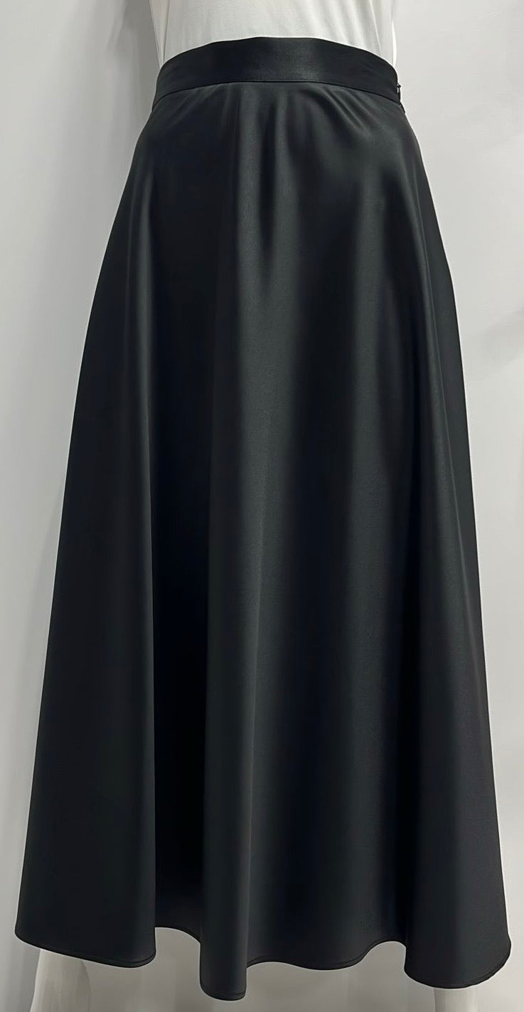 SAMS FASHION SATIN SKIRT-MIDI BLACK