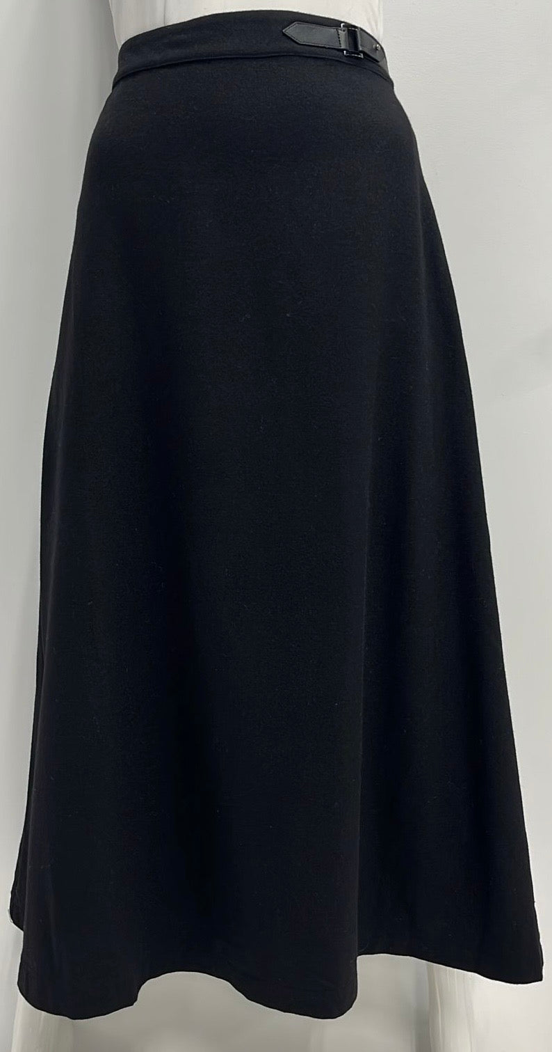 SCIACCA WOOL A-LINE SKIRT W WAIST DETAIL-MIDI BLACK