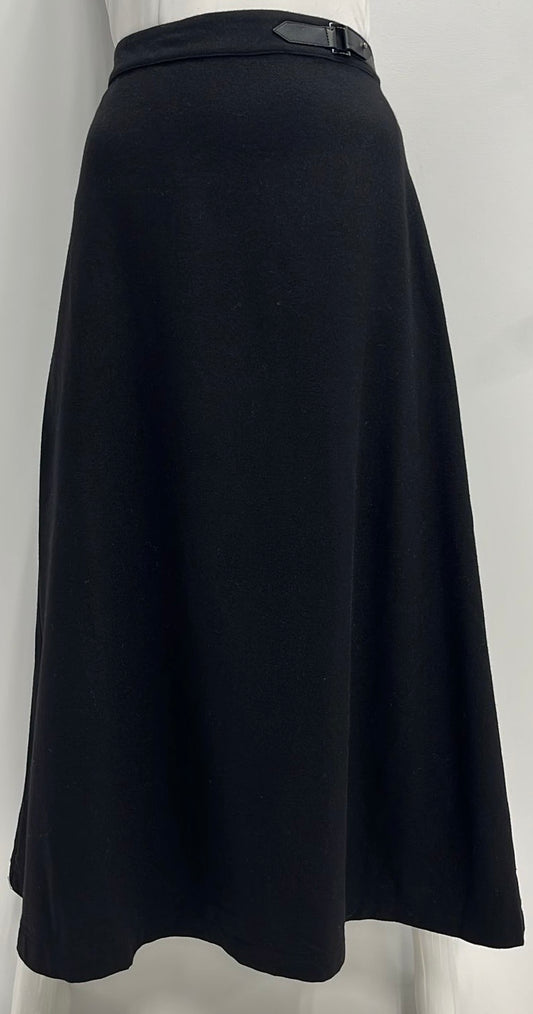 SCIACCA WOOL A-LINE SKIRT W WAIST DETAIL-MIDI BLACK