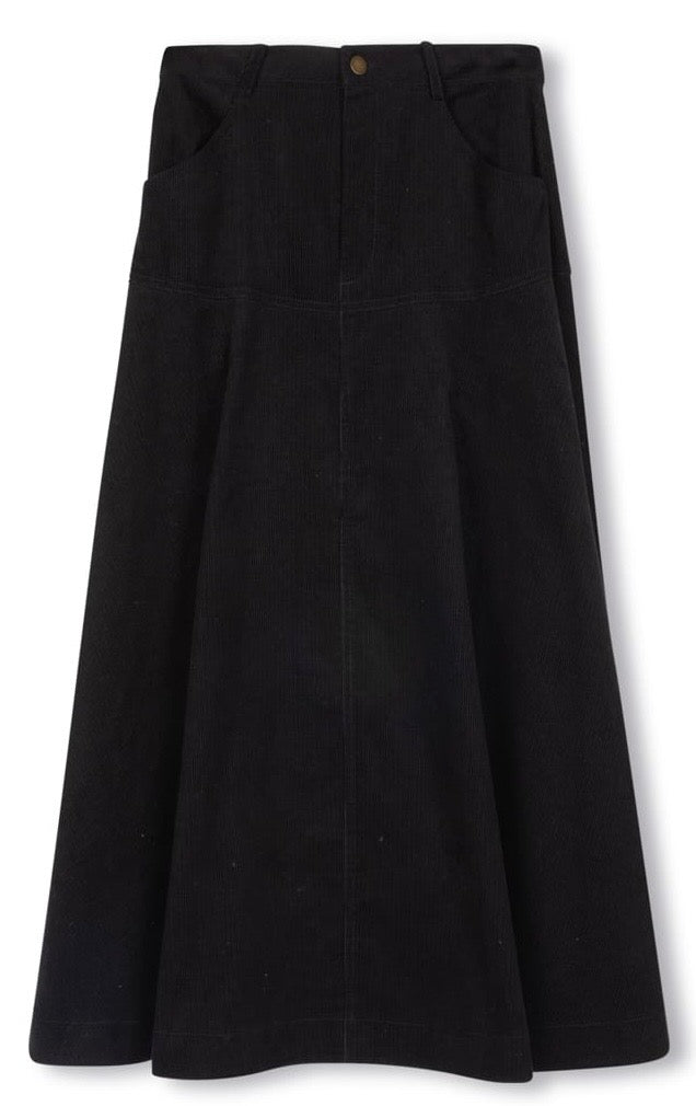 MODELLE CORDUROY FLAIRY SKIRT W FRONT POCKETS-MIDI BLACK