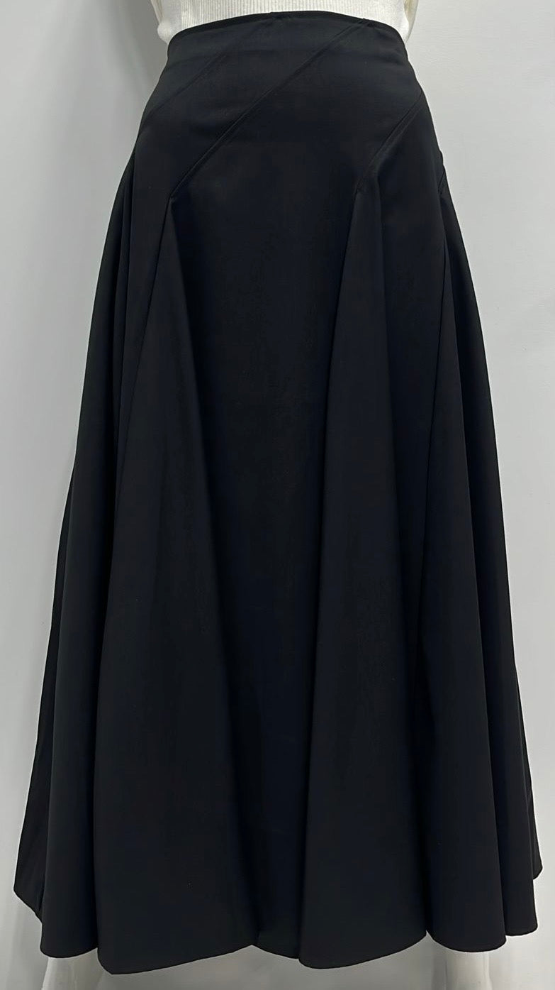 NOVELLA DRESSY WOOLY FINISH FLAIRY SKIRT W DIAGONAL SEAMS-MIDI BLACK