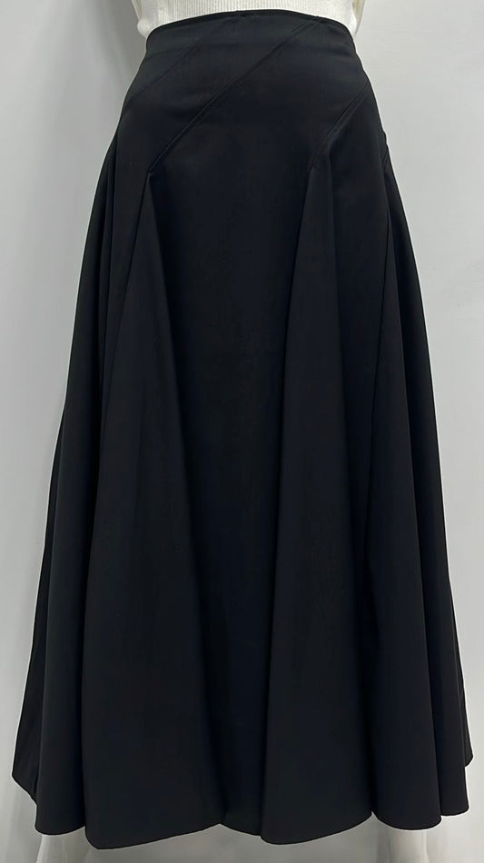 NOVELLA DRESSY WOOLY FINISH FLAIRY SKIRT W DIAGONAL SEAMS-MIDI BLACK