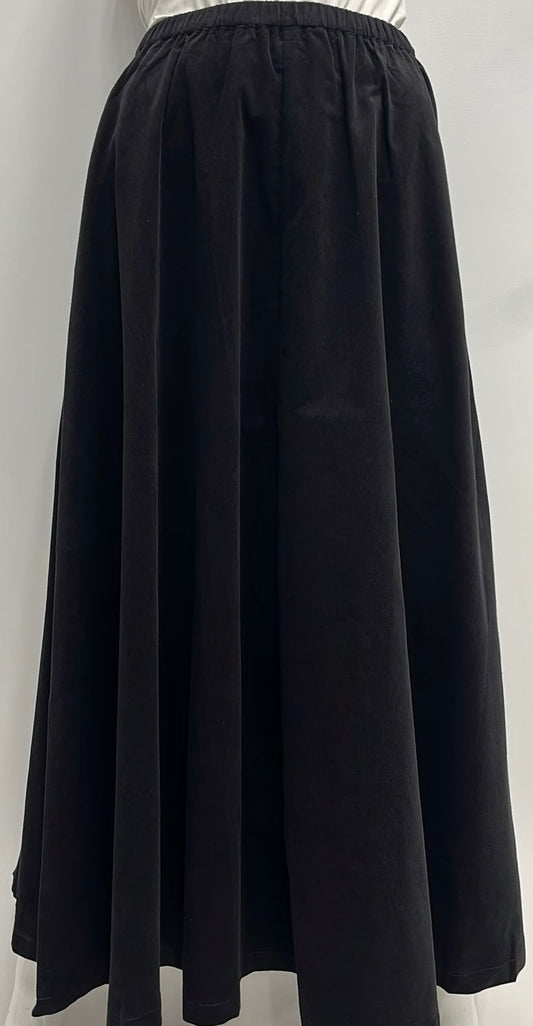 WEAR AND FLAIR A-LINE CORDUROY SKIRT W STRETCHED WAISTBAND-MIDI BLACK