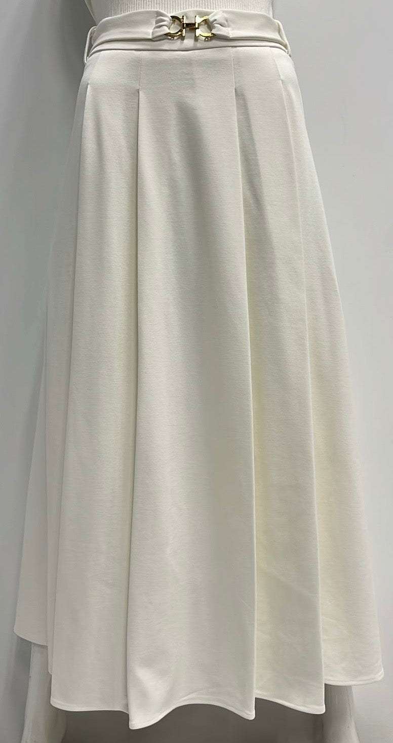 MISS ISSIPPI PLEATED SKIRT W BELT WITH BUCKLE-MIDI IVORY