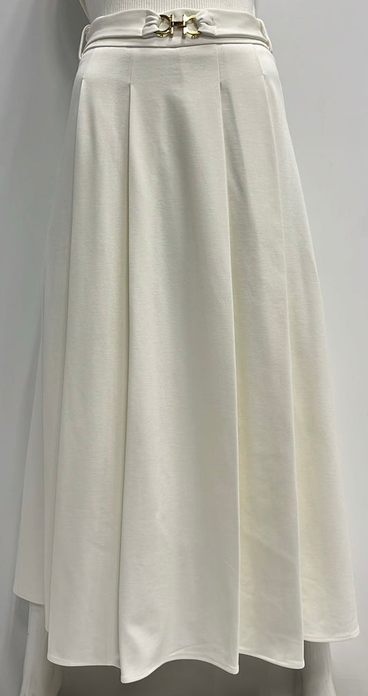 MISS ISSIPPI PLEATED SKIRT W BELT WITH BUCKLE-MIDI IVORY
