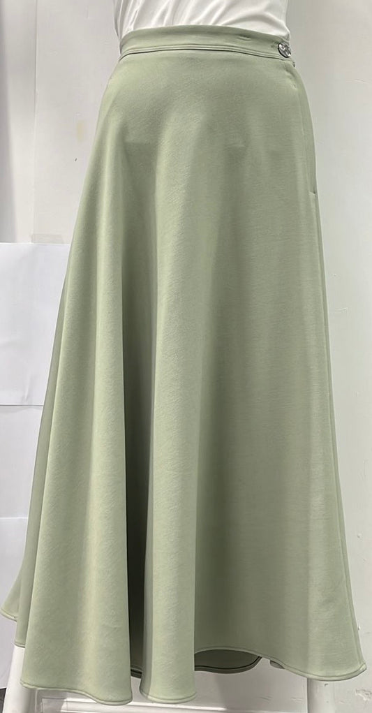 MAXMRKT FLAIRY SKIRT W SIDE BUTTON & ZIPPER-MIDI SAGE