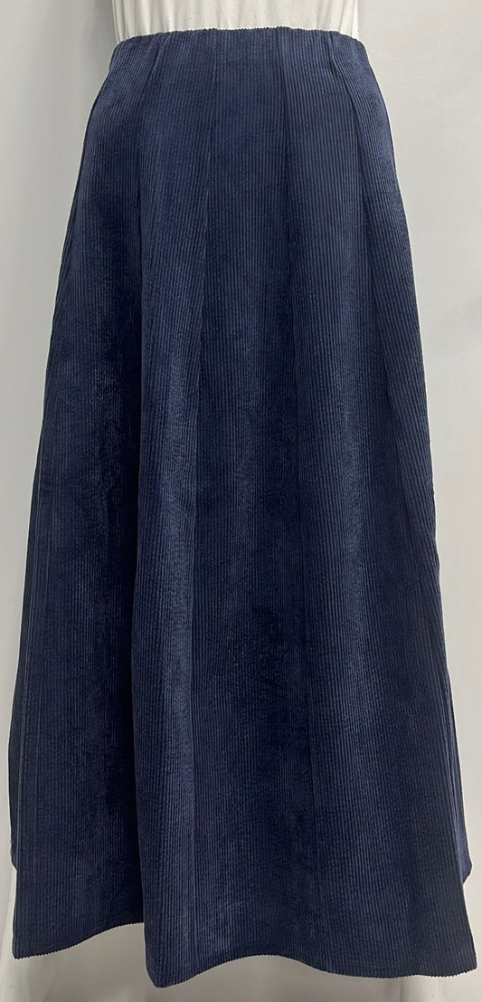 ALINE APPAREL PANELED CORDUROY SKIRT-MIDI NAVY