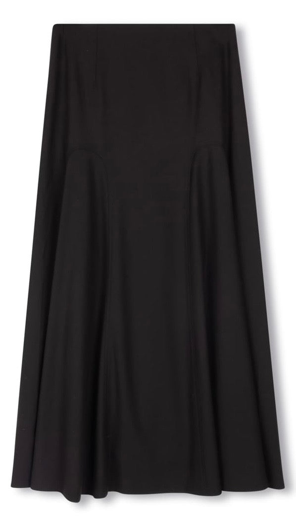 EPIK A-LINE WOOLY SKIRT W PIPING DETAILS-MIDI BLACK
