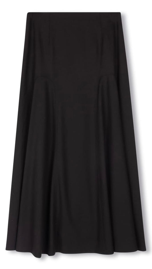 EPIK A-LINE WOOLY SKIRT W PIPING DETAILS-MIDI BLACK